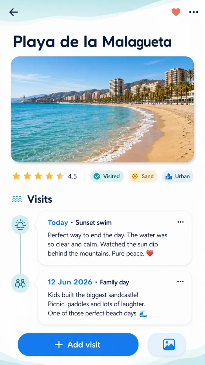 BeachLog visit history screen