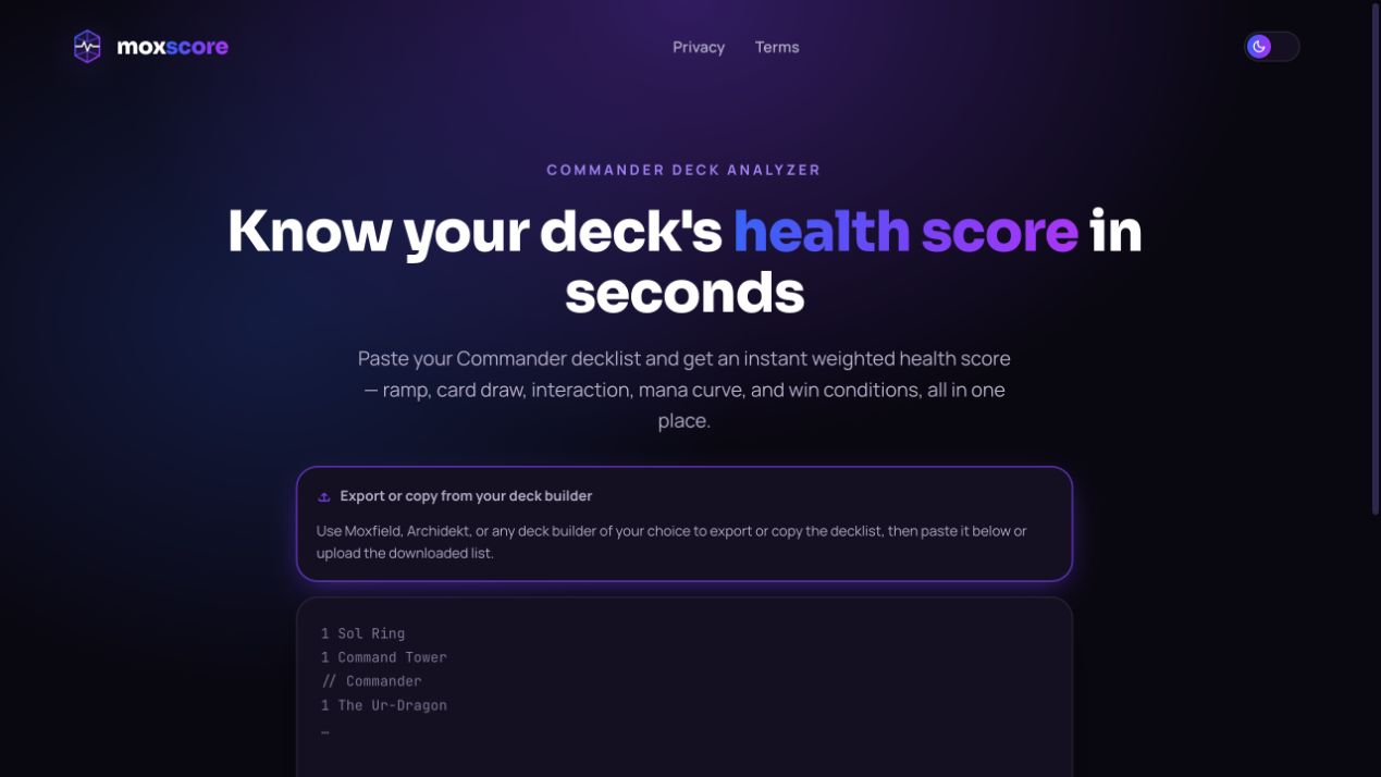 Moxscore deck analysis interface